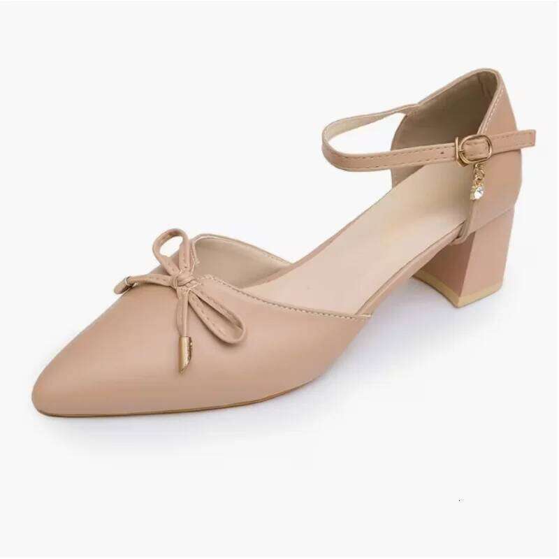 Women's High Sandals Pointed Toe Pumps Bowknot Decoration Chunky Heel Dress Shoes for Office Ladies Party Wedding