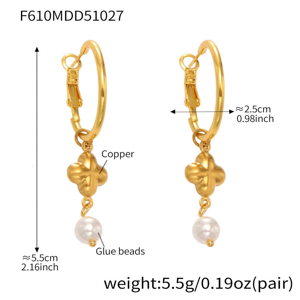 INS Style Stainless Steel 18K Gold Plated Hoop Fashionable Vintage Shell Bead Tassel Earrings Women's Accessories