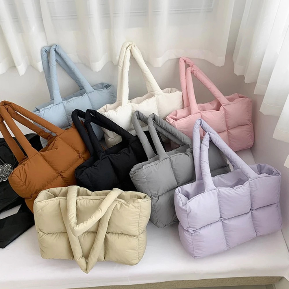 Women Tote Handbags Quilted Plaid Bag Retro Trendy Checkered Waterproof Shoulder Solid Color Winter Soft Large Capacity Bags 260228