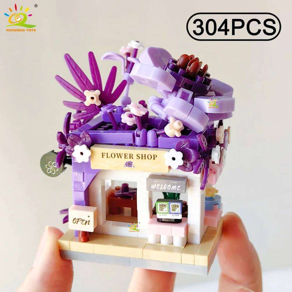 HUIQIBAO Cute MOC Flower store model Micro Building Block Street View Shop Model Mini Brick Toy for Children Desk Home Decor. Z260306