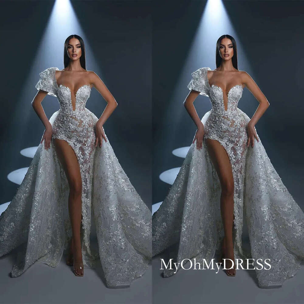 Sexy Wedding Dresses For Women Bridal Gown One-Shoulder Sweetheart Neck Sweep Train Appliques Split Skirt Custom Made D0306
