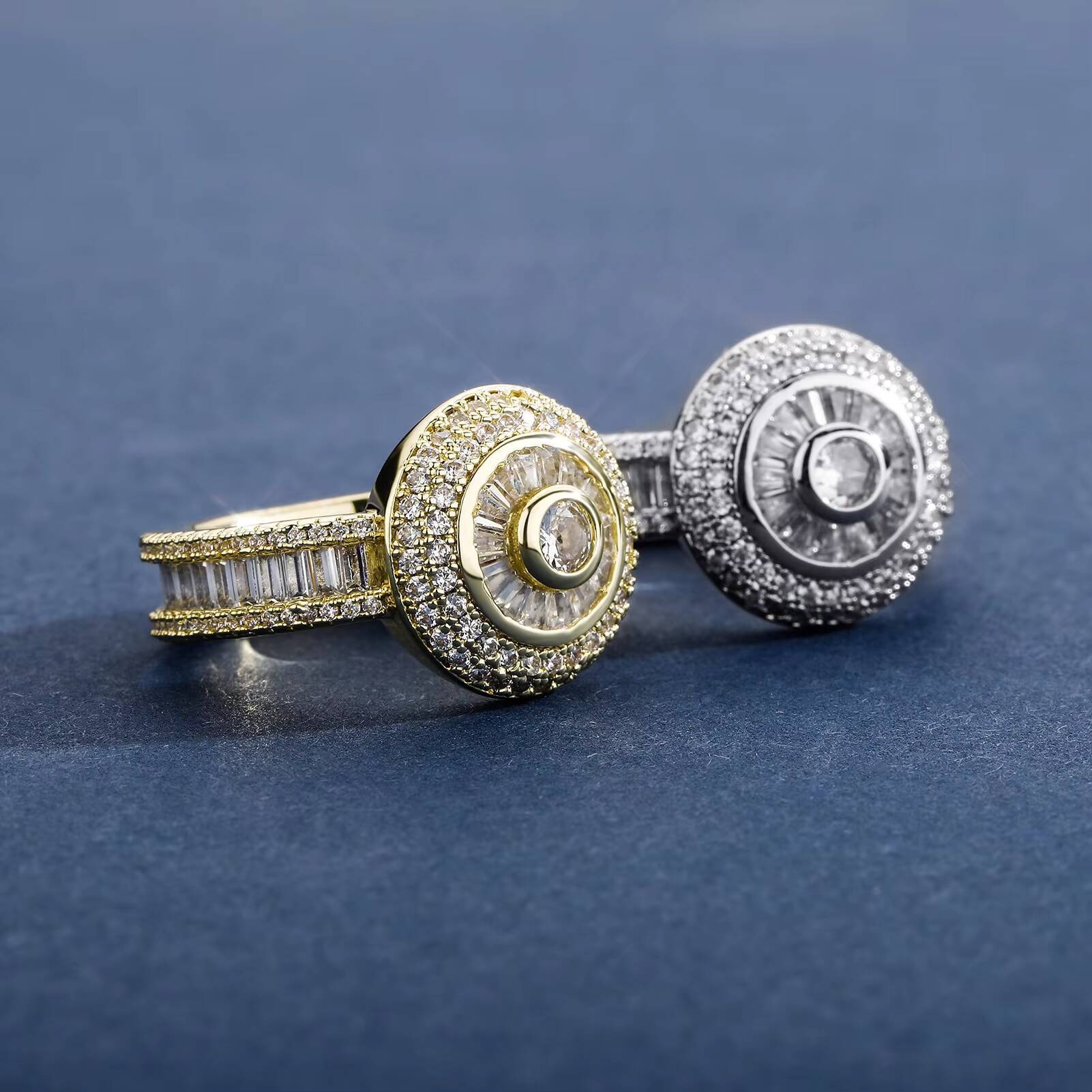 New Iced Out Baguette Zircon Rings Brass Real Gold Plated High Quality Hip Hop Lab Diamond Punk Jewelry for Men Women Party Gift