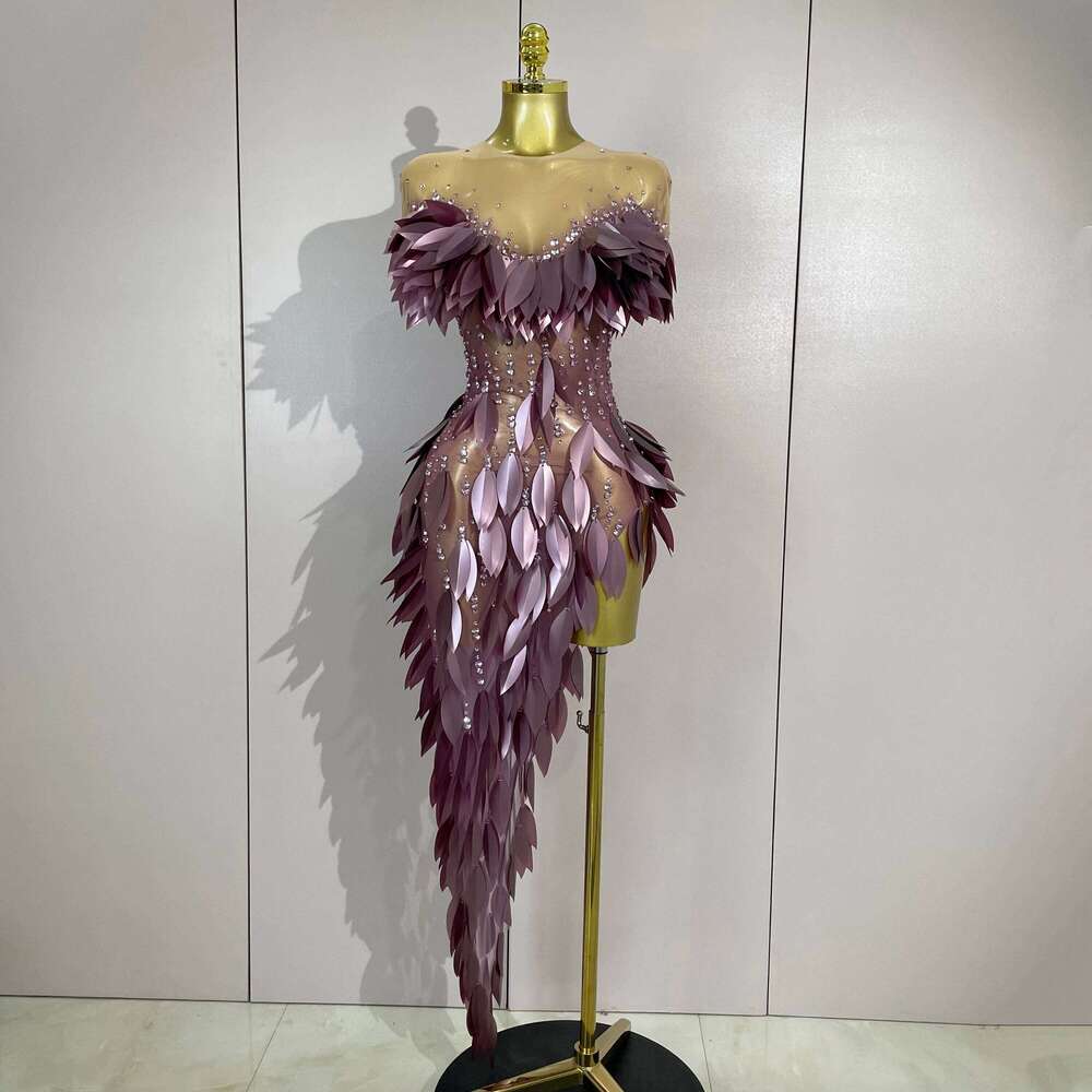 2026 New Sexy Sequins Diamonds Mesh Asymmetric Dress Women Birthday Celebrity Party Costume Bar Nightclub Stage Show Clothing