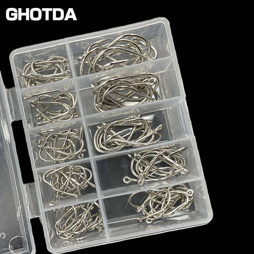 100Pcs Size 3-12# Ring Eye Fishhooks Circle Carp Eyed High Carbon Steel Fishing Hooks Single Jig Fish Hook Tackle S260305