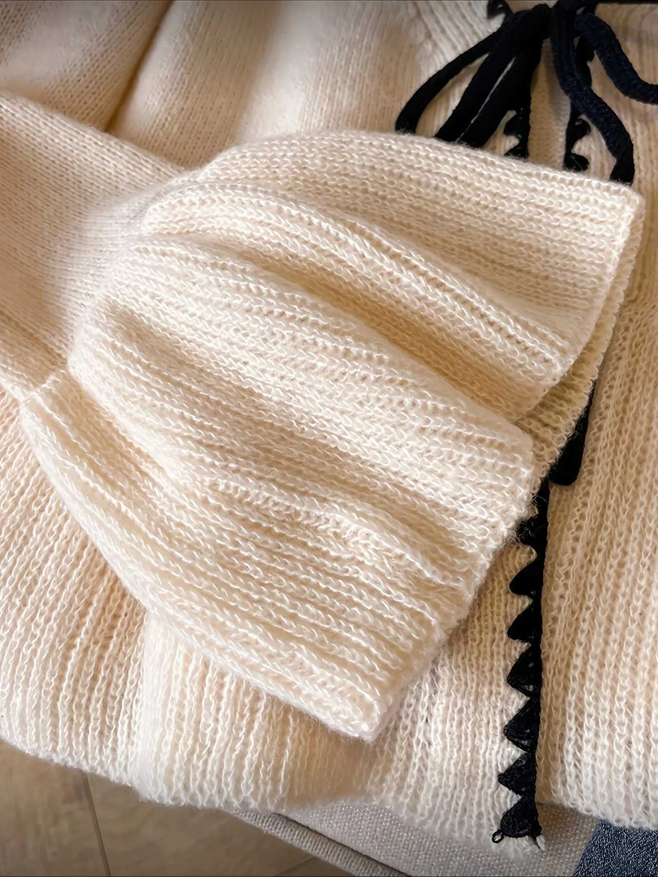 European American womens autumn and winter knitted cardigan lace-up sweater coat solid color loose long-sleeved top jacket M260306