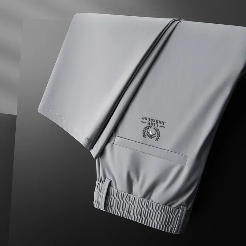 Summer Soft Ice Silk Fabric Mens Thin Casual Pants Korean-style Fashion Straight High Stretch Trousers Male 260306