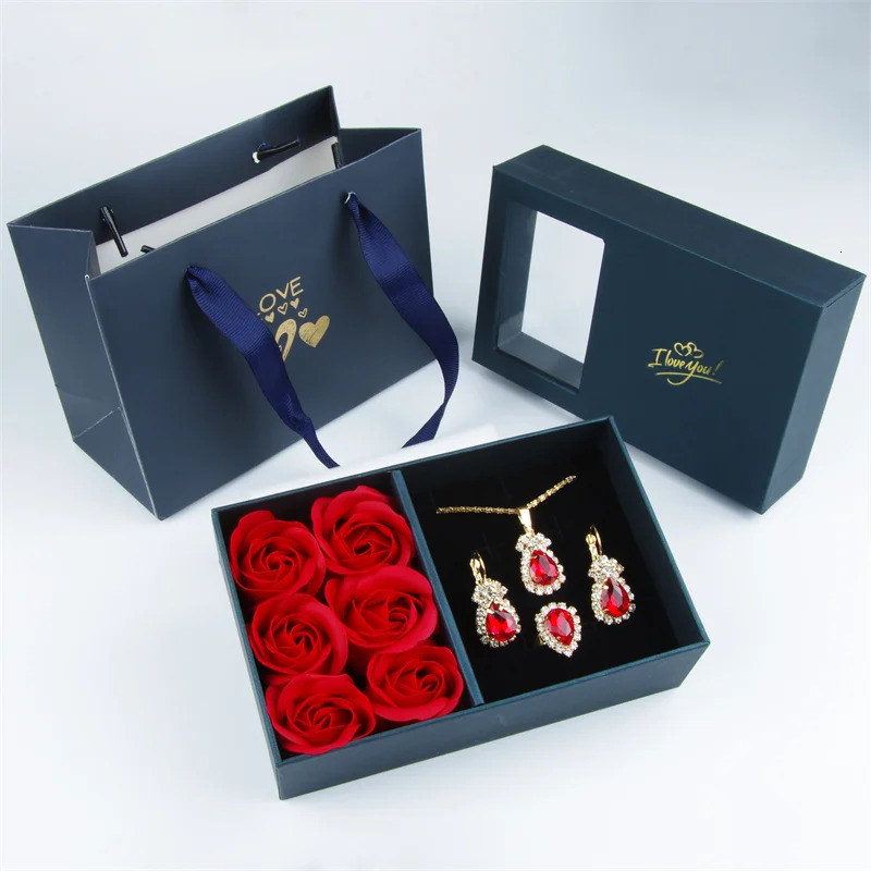 Necklace Earrings Jewelry Suit Four Leaf Clover Jewlery For Party Wedding Eternal Life Flower Gift Box 260304
