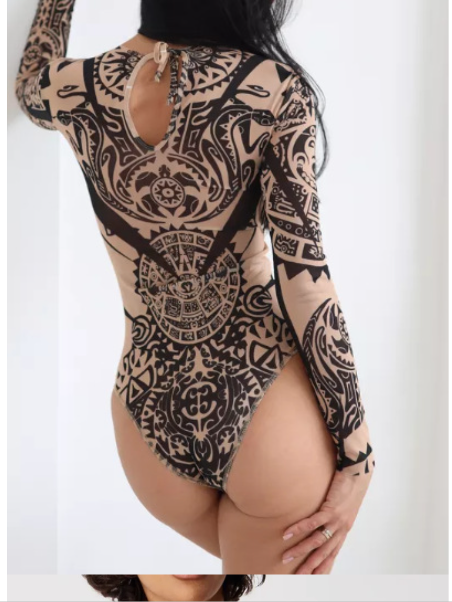 Women's Long Sleeve Sexy Mesh One-Piece Swimsuit New Style for Summer