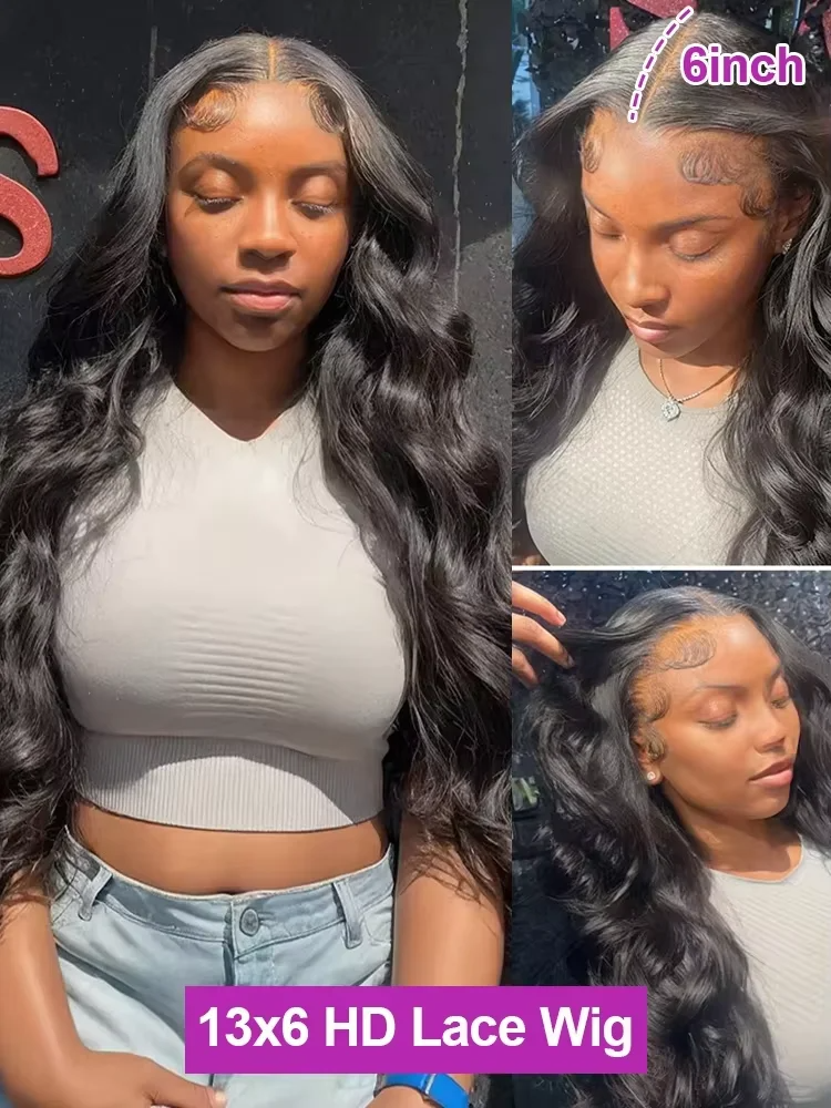 200 Density Brazilian Body Wave Lace Front Wig Black 13x6 HD Wet And Wavy Lace Frontal Wig 30 40 Inch Preplucked Human Hair Wigs