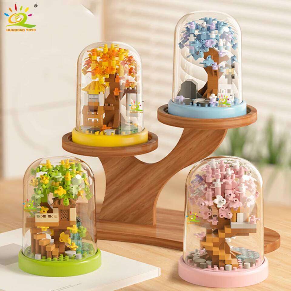 HUIQIBAO MOC Four season Mini Tree House with Display Box Model Micro Building Block Diamond Brick Toy for Children Desk Decor. Z260306