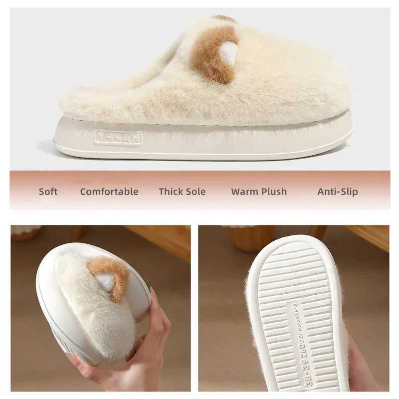 New Cotton Slippers Cute Furry Slides Indoor Anti-slip Flats Women Soft Winter Home Couples Men Platform Warm Plush Shoes S260305
