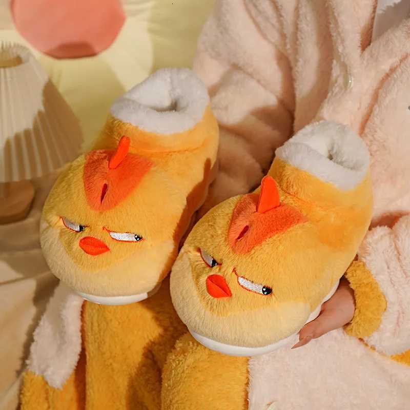New Cute Cartoon Indoor Slippers For Women Men Funny Yellow Chicken Winter Warm Fluffy Shoes Couples Home Floor Snoot Boots S260305246T