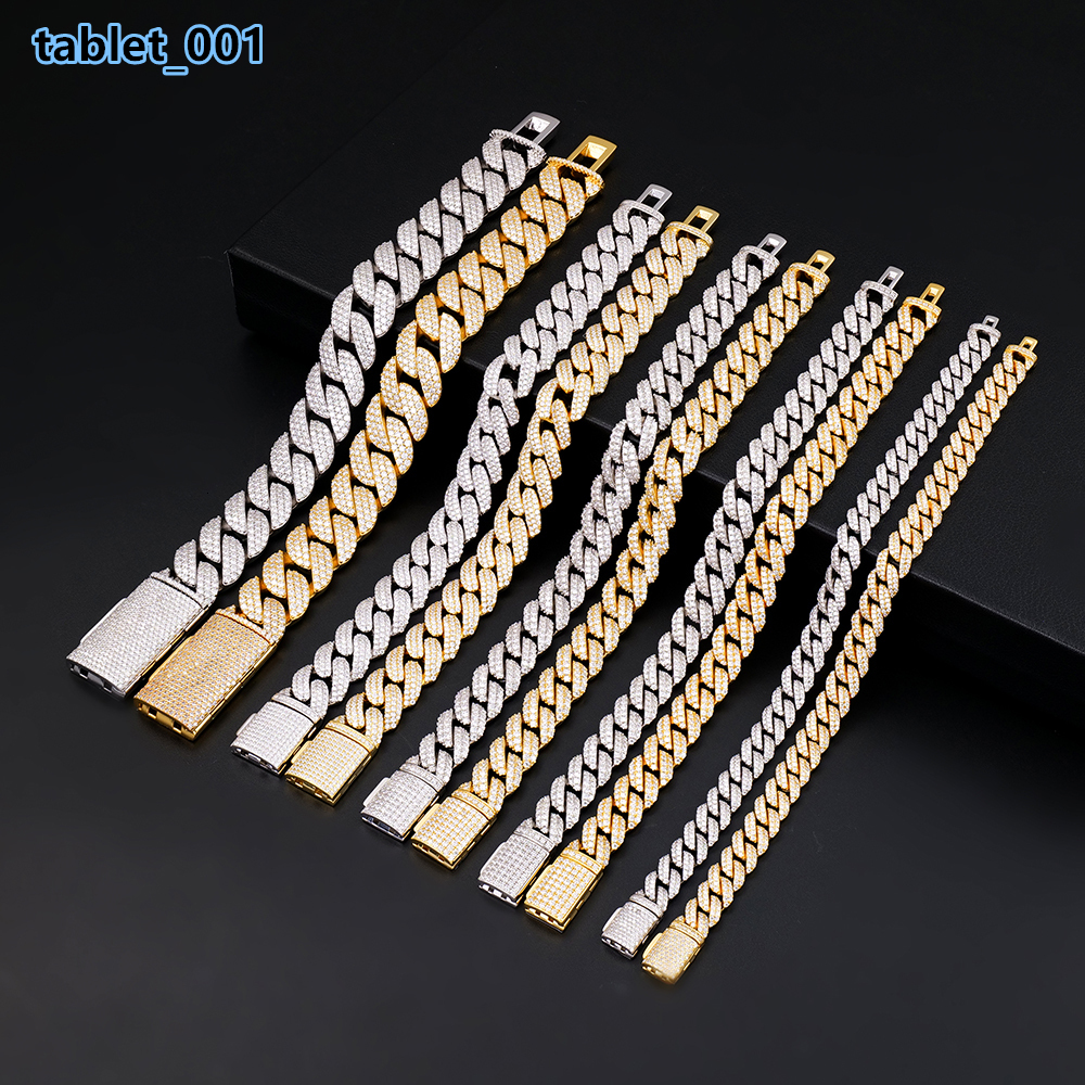 Factory Wholesale Custom 8-20mm Mossanite Diamond Hiphop Jewelry Men 925 Silver Arc Style Miami Cuban Link Moissanite Bracelet