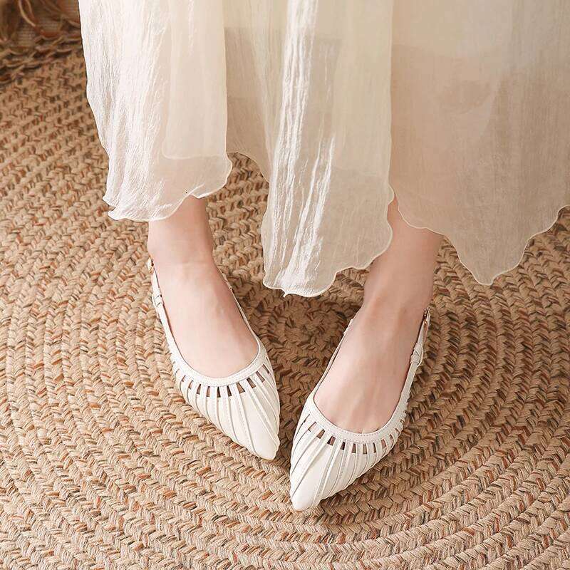 Women Summer Slingback Low Heels Pointed Toe Pleated Cutout Comfortable Elegant Dress Shoes for Casual Formal Daily Party Office