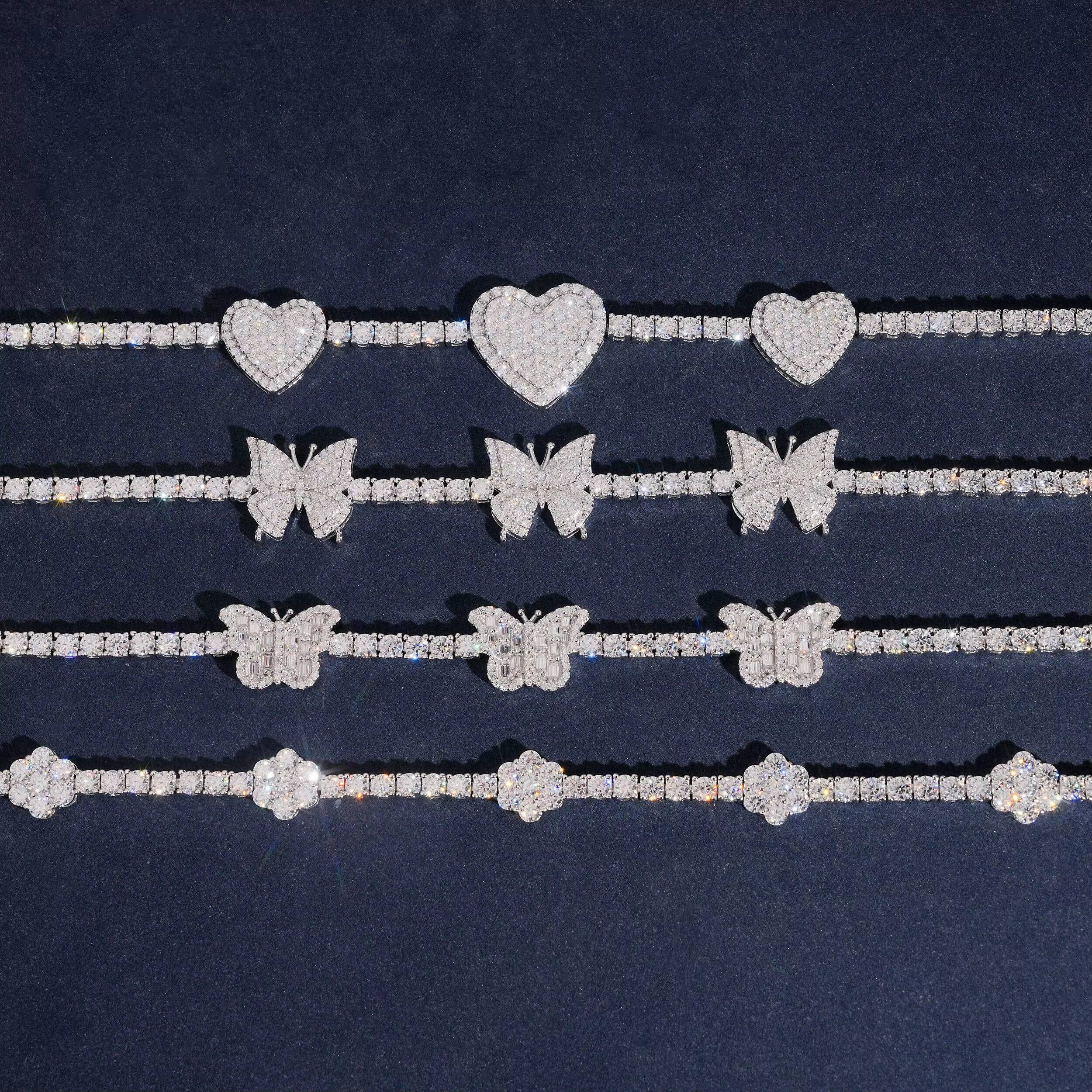 Elegant 4 Styles Pass Teater Iced Tennis Chain Link Bracelet VVS Moissanite 925 Silver Hip Hop Women Jewelry
