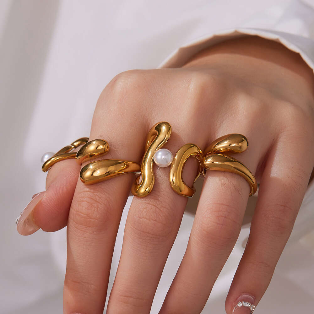 New Imitation Pearl Design Stainless Steel 18K Gold-plated Open Ring Is Exquisite And Luxurious, Suitable For Women's Jewelry Wholesale