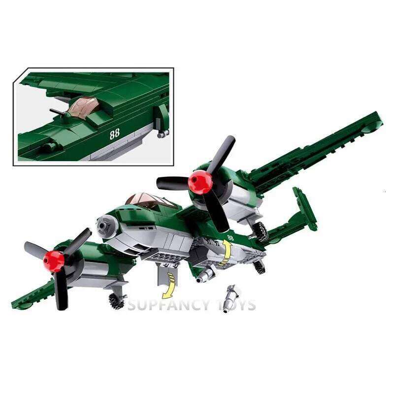 Sluban 311Pcs WWII Air Force TU-2 Medium Bomber Military Aircraft Model Educational Toy for Children Z260305