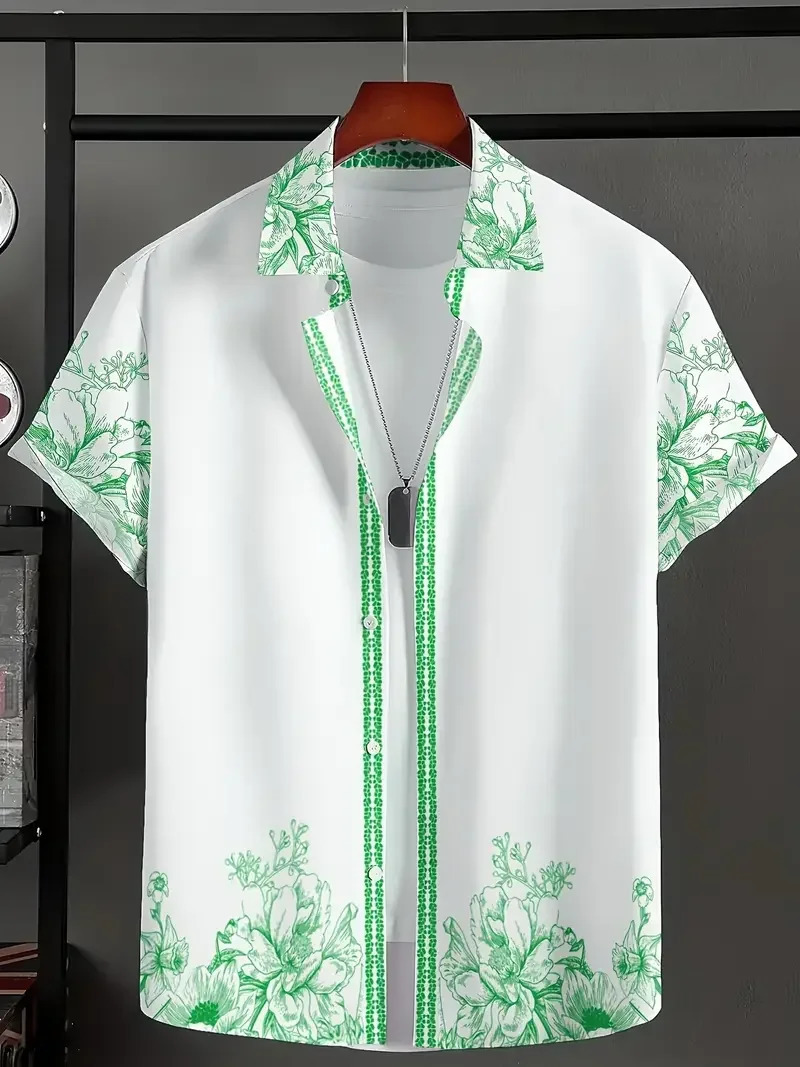 Summer Hawaiian Vintage Floral Print Mens Short Sleeved Womens Blouses Beach Shirts Lapel Casual Button Shirt Men Clothes 260227