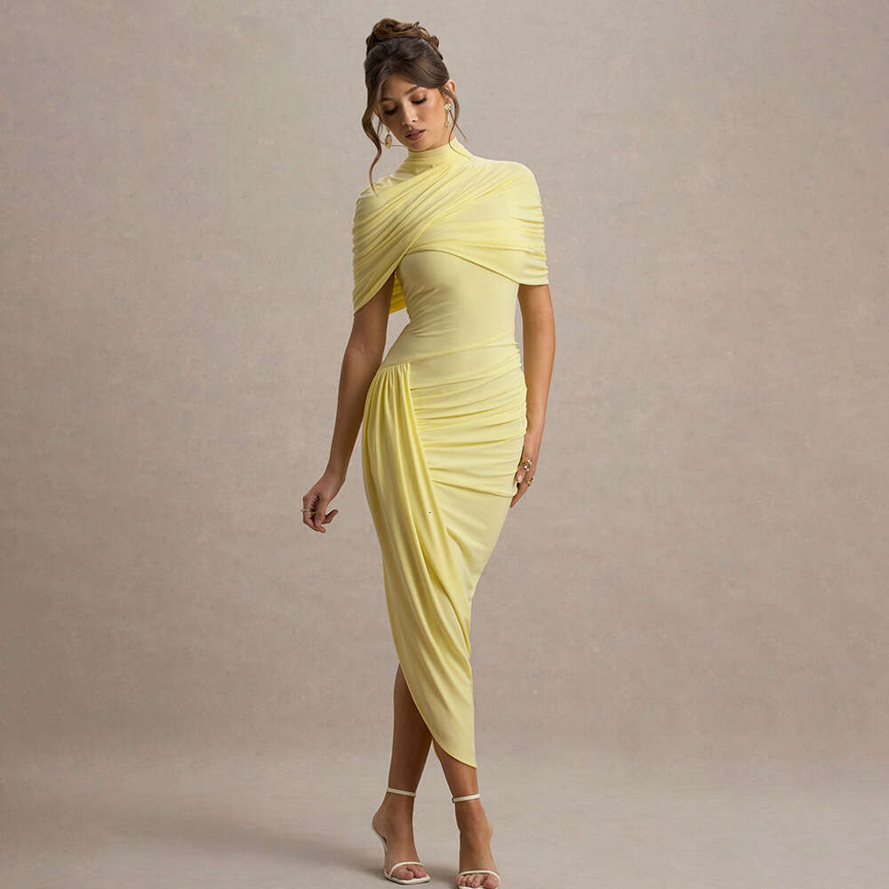 2026 New Foreign Trade Hot-Selling Elegant Slim-Fit Pleated Dress, Fashionable and Sexy Backless Bodycon Women's Long Dress