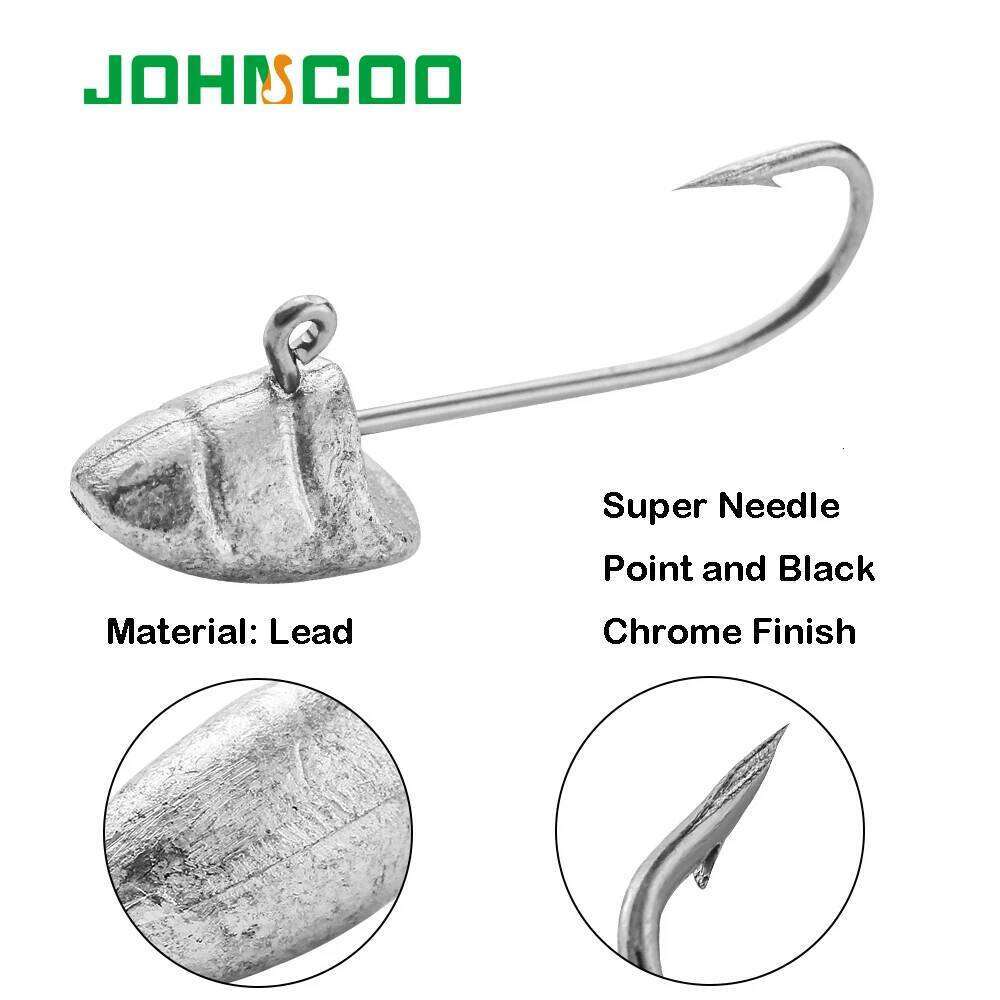 JOHNCOO 10pcs Hooks1.5g 2g 3.5g 5g Jig Head Barbed Worm Soft Lure Exposed Jigging Hook Fishing Hooks S260305