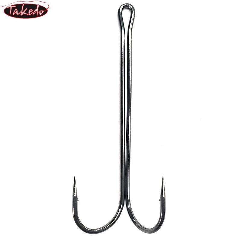 TAKEDO 10PCS 9883 Long Shank Double Weedless Fishing hook Fly Tying Hook for Jig Bass Fishhook fishing tackle For Soft Lure S260305