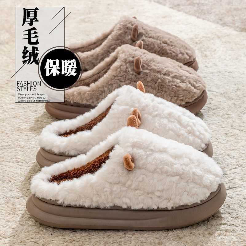 2025 new small-ear cotton slippers for men and women fashionable couples thick-soled plush warm winter furry slippers S260305