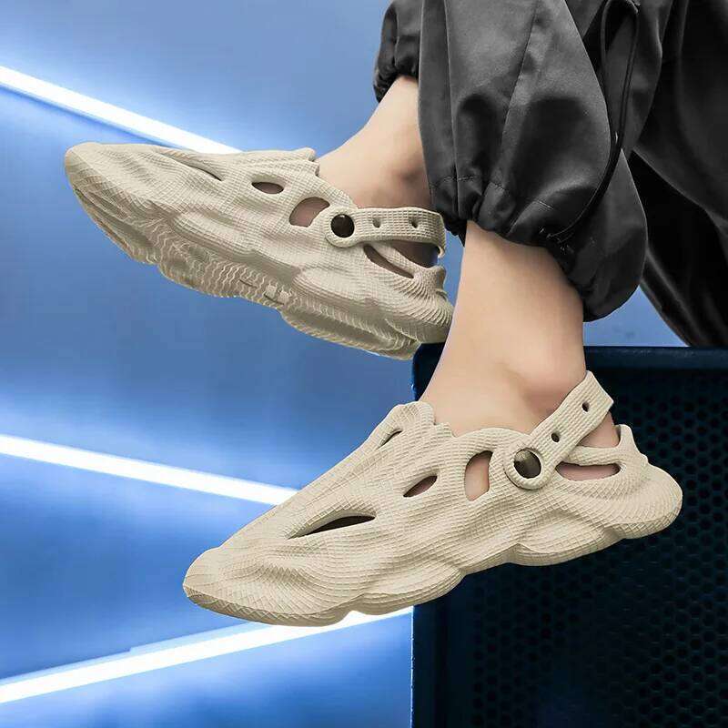 Litfun Summer Clogs Sandals For Men New Outdoor Soft Botton Beach Slippers Anti-slip EVA Garden Fashion Hollow Hole Shoes