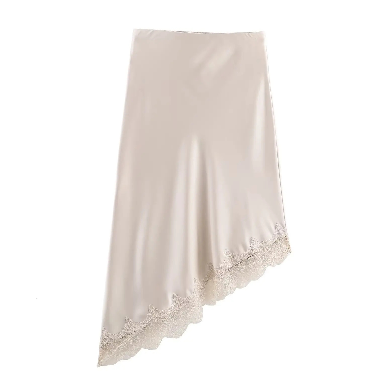 BSAY Lace Asymmetry Satin Texture Skirt Women Fashion Autumn Winter Solid Chic Female High Waist Elegant Skirts Mujer 260306