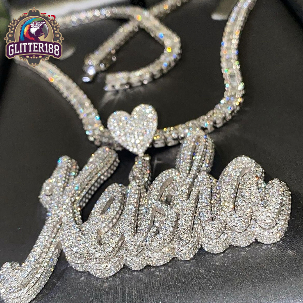 Gra Certificate Custom Moissanite Pendant Name 925 Silver Fully Vvs Iced Out Hip Hop Moissanite Pendant