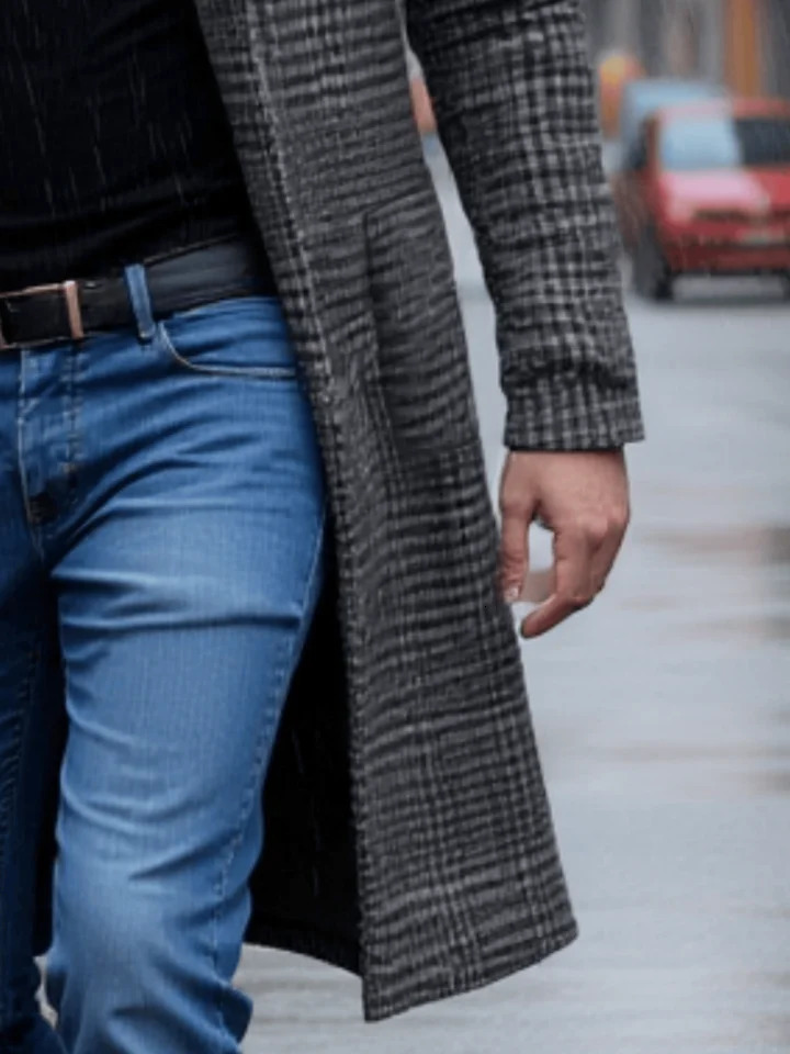 Warm Stylish Trench Mens Houndstooth Overcoat Windproof Fleece Lined EU Fit Casual Winter Chic Coat Jacket 260302
