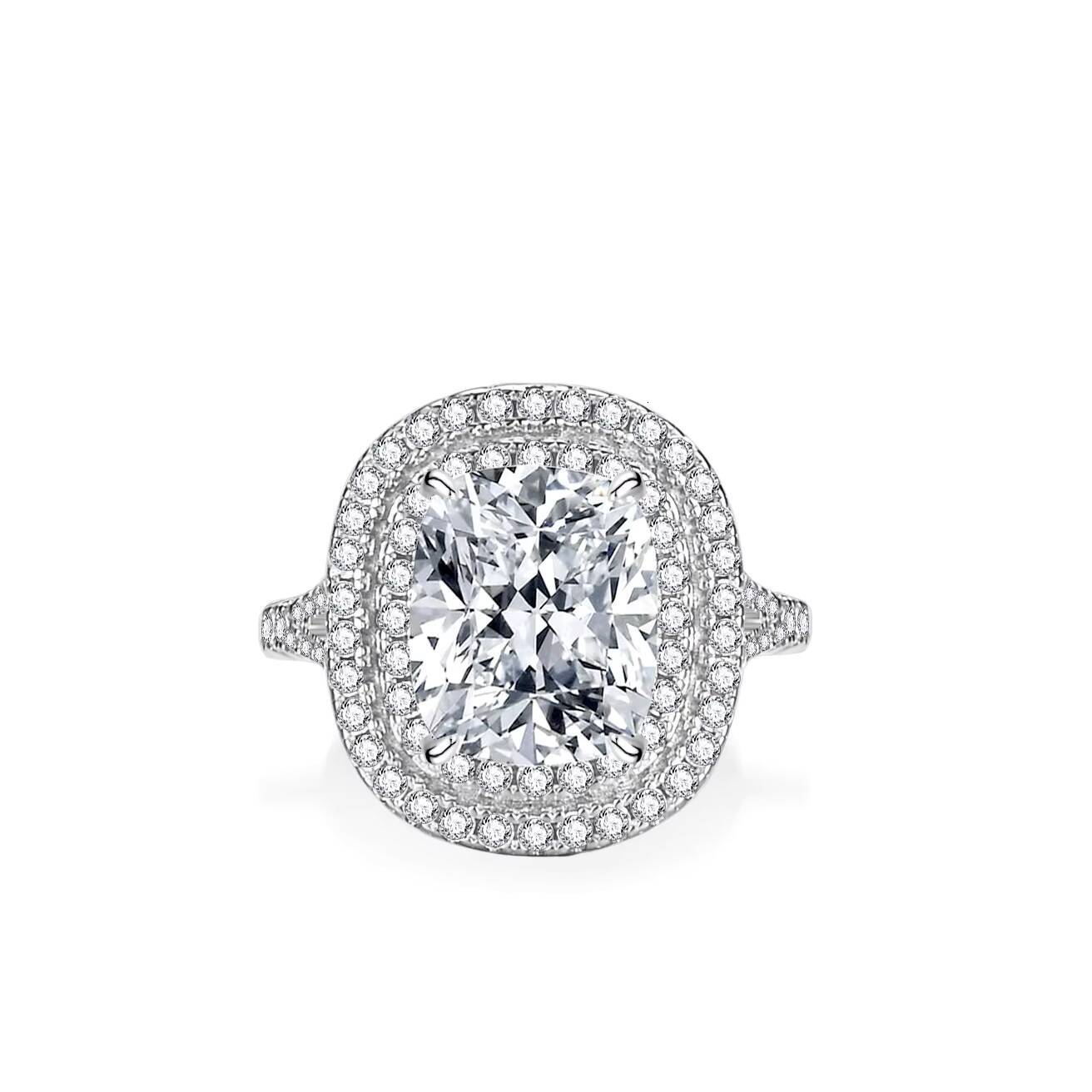 Fine S925 Sterling Silver Rhodium Plated Radiant Cut 4Carat VVS GRA Moissanite Halo Rings for Women Engagement Wedding Jewelry