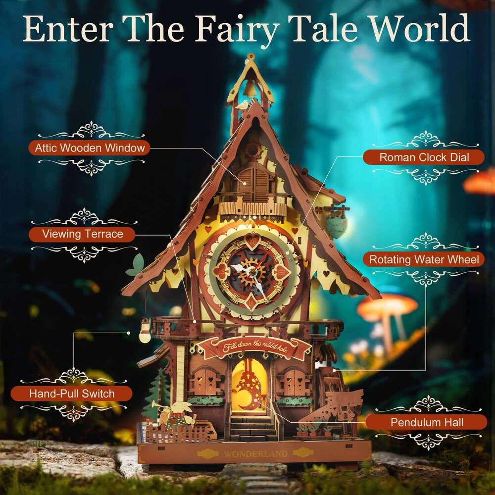 Robotime ROKR Cuckoo Mechanical 3D Wooden Puzzle Pre-colored Wall Clock Building Block Kits Home Deco Beautiful Design Z260306