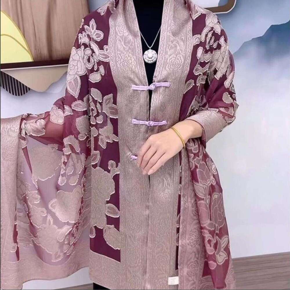 Fashionable And Elegant New Chinese Style Versatile Peony Flower Hand-Cut Jacquard Brocade Shawl With Button