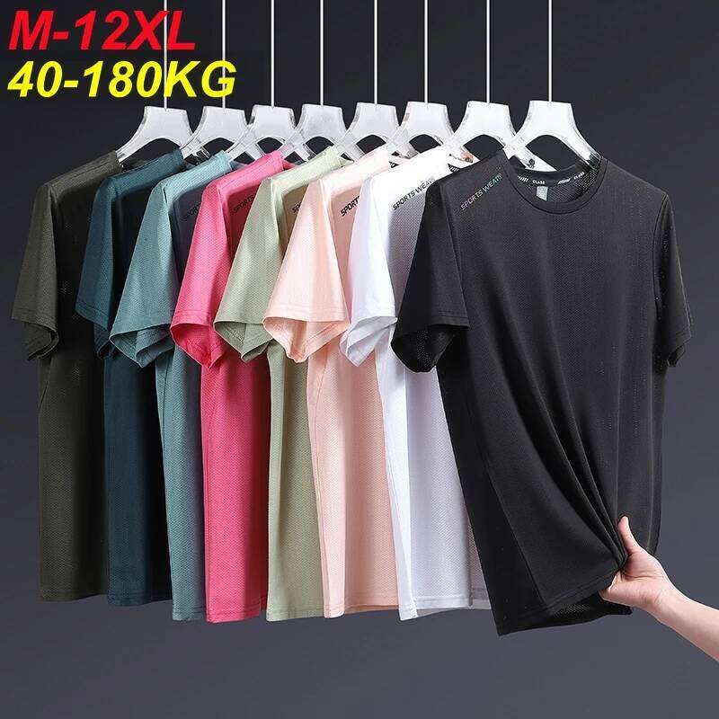 180kg 12xl 11xl 10xl 9xl T-Shirts Men Extra Large Size Quick Dry Round Neck Short Sleeve Oversized Tops Tee Big Loose Clothing 26H0306