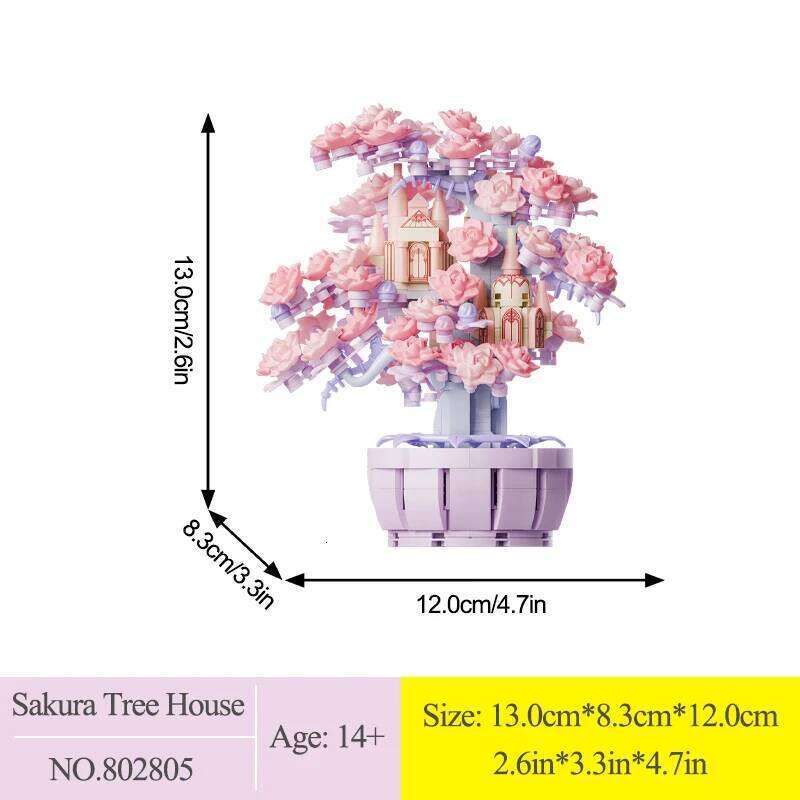 2 Styles Cute Sakura Tree House Building Blocks Decorations DIY Toys For Girls Street View Plants Model Bricks Z260306