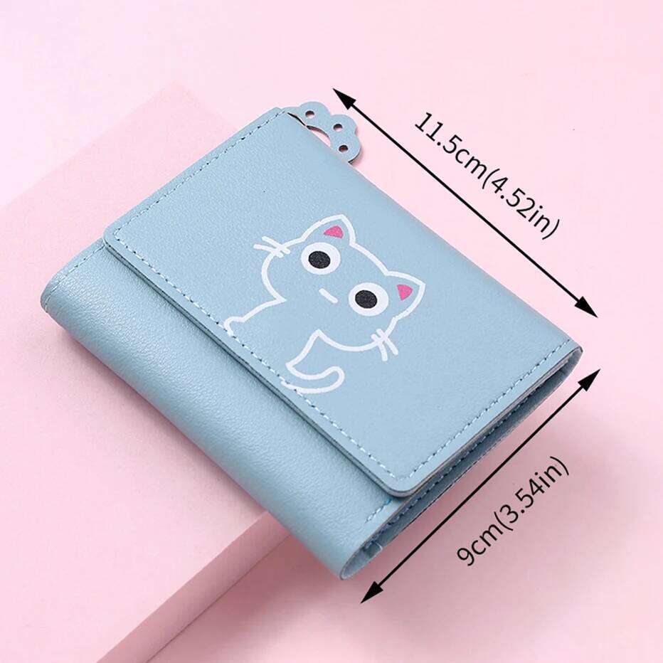 Women's Cute Cat Female Small Short PU Leather Purse Ladies Card Holder Money Bag Hasp Creative Fashion Wallet Girls Gift C260304