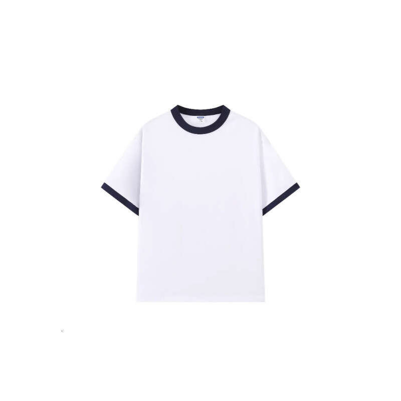 M101 model, trendy color-blocked round-neck T-shirt with contrasting collar and cuffs, 200g couple's short-sleeve