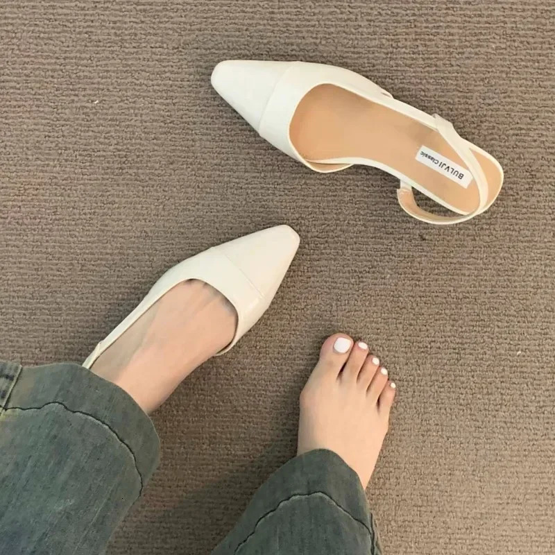 Womens Summer Simple Solid Color Baotou Sandals Casual Versatile Office Sexy Pointed Ladies Low-heeled Shoes Mujer Zapatos 260303