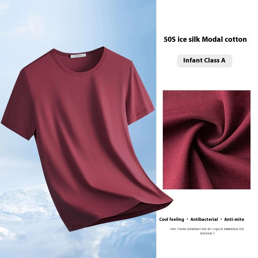 47 Cotton Modal 6 Spandex T Shirt Men Short Sleeved Summer Round Neck Undershirt Plus Size Mens Solid Color Tops Tees 260302