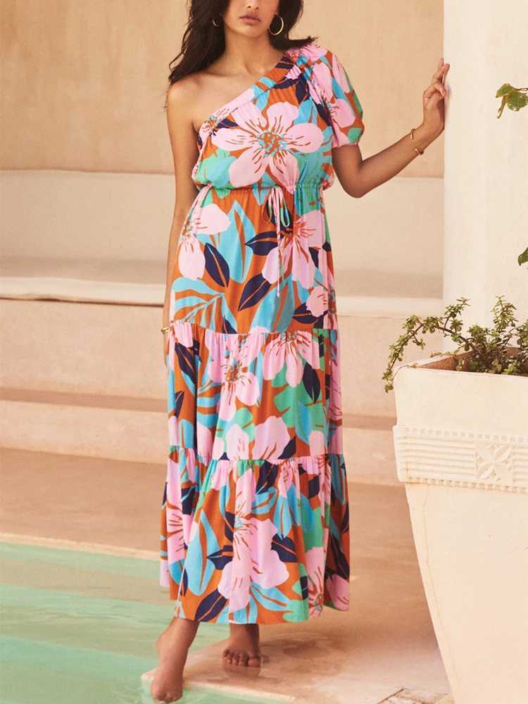 Comfortable and casual slanted shoulder floral womens dress for daily vacation style 2026 spring/summer new dress X260306