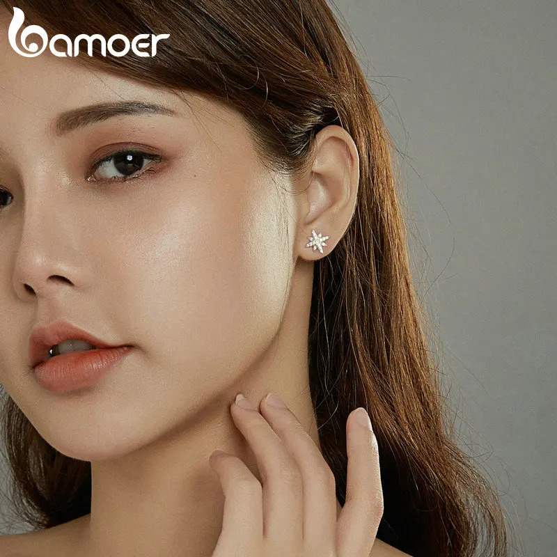 925 Sterling Silver Asymmetric Star Drop Earrings Clear CZ Stud Earring for Women Birthday Gift Jewelry BSE433 260303