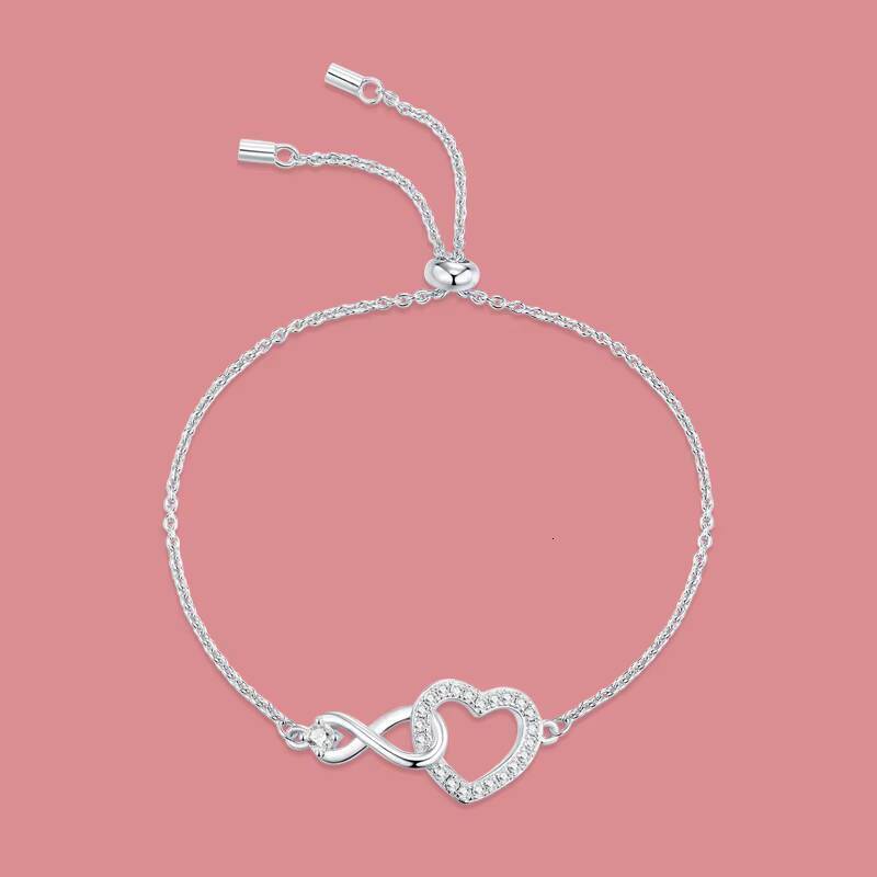 Elegant 925 Silver Moissanite Infinity Heart Adjustable Chain Design Romantic Sparkling Gift Anniversary Fine Jewelry Bracelet