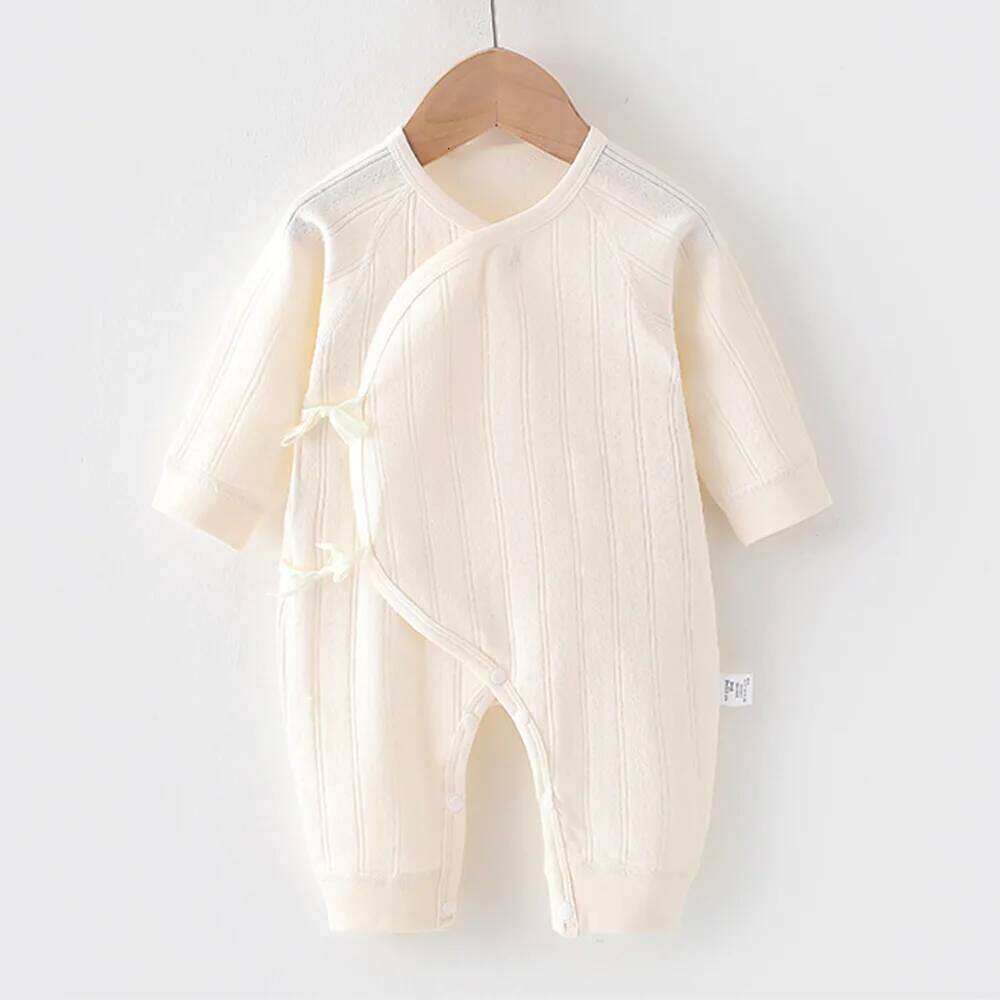 Newborn Onesie Cotton Solid Color Spring Autumn Winter Unisex Long Sleeve Baby Boy Girl Rompers 0-3 Months Hospital Clothes Z260306