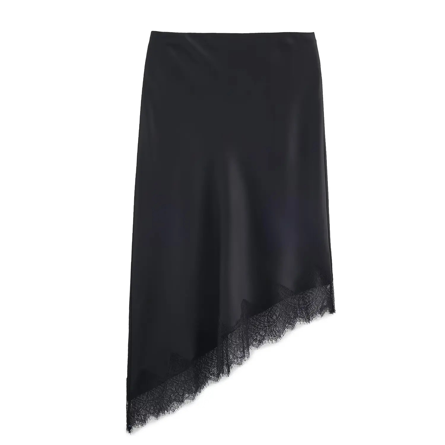 BSAY Lace Asymmetry Satin Texture Skirt Women Fashion Autumn Winter Solid Chic Female High Waist Elegant Skirts Mujer 260306