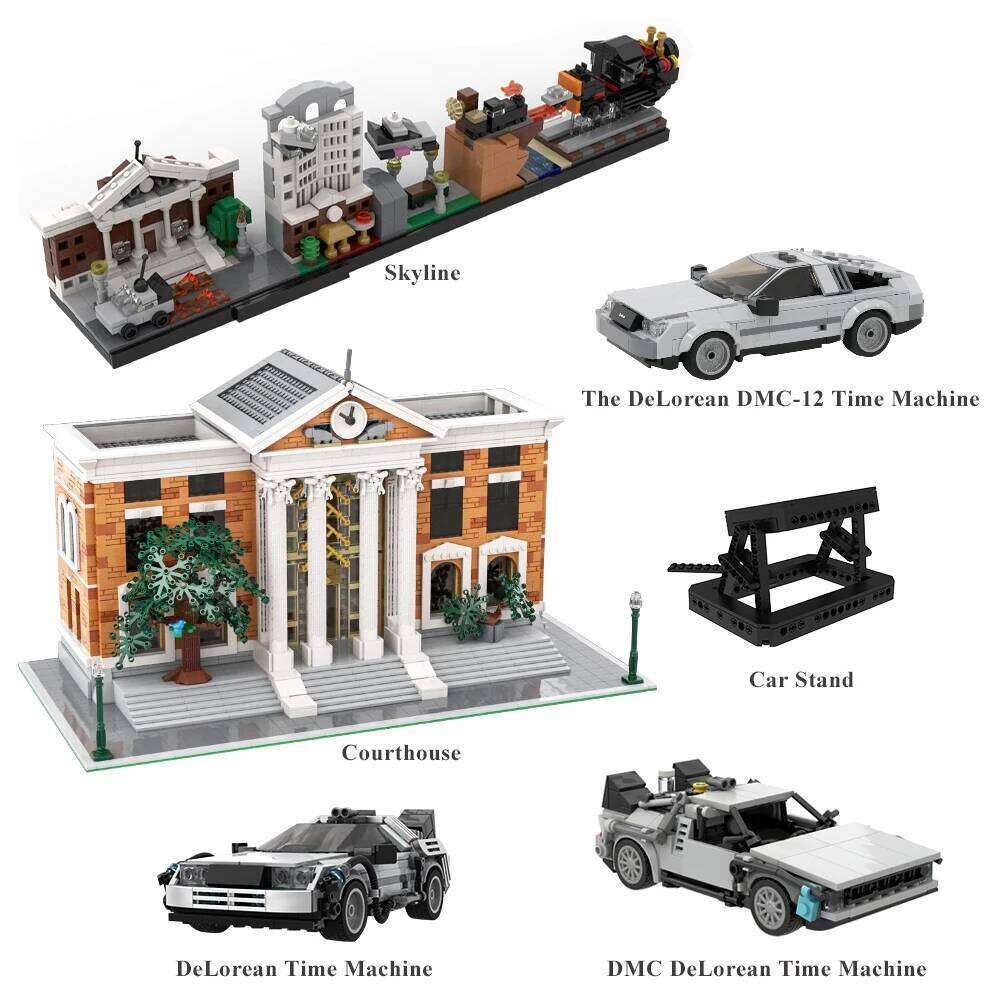 MOC Back to the Future Time Machine Building Blocks Courthouse Skyline Assembly City DIY Model Sets Bricks Toys Gift Kids Adult Z260306