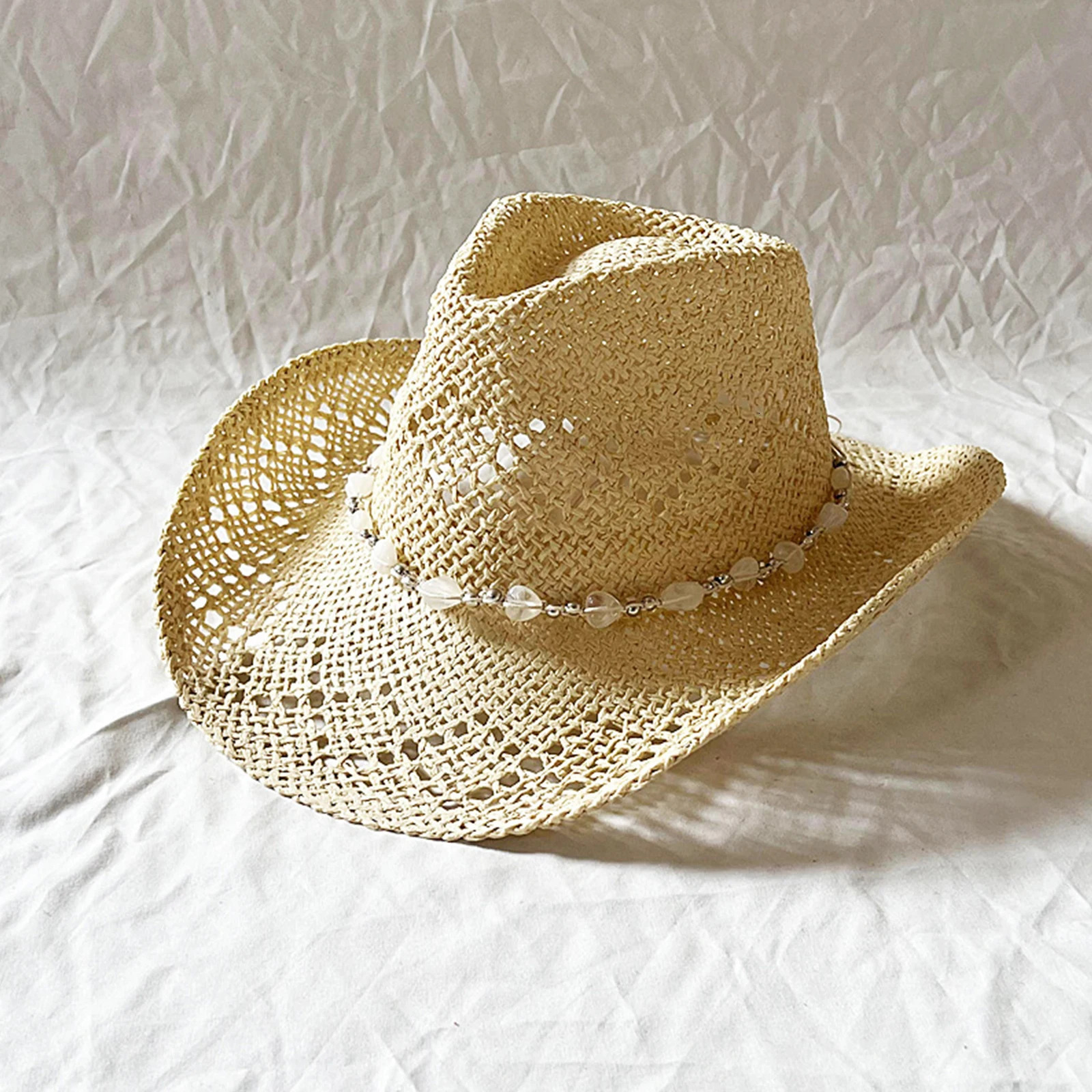 Fashion Women Men Bohemian Cowboy Hat Straw Cowboy Hats Wide Brim Sunshine Hollow Out Sun Hats Holiday Cap 260228