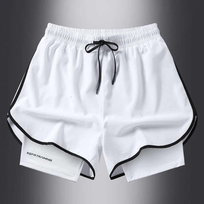 two pieces of summer sports shorts mens and womens quick drying three point running training itness lining American b 260306