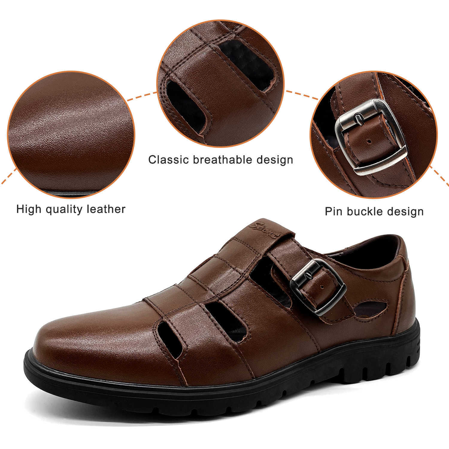 New 2026 Openwork Design Mens Sandals Luxury Leather Breathable Men Shoes High Quality Summer Sandal Soft Outdoor Slippers 5551