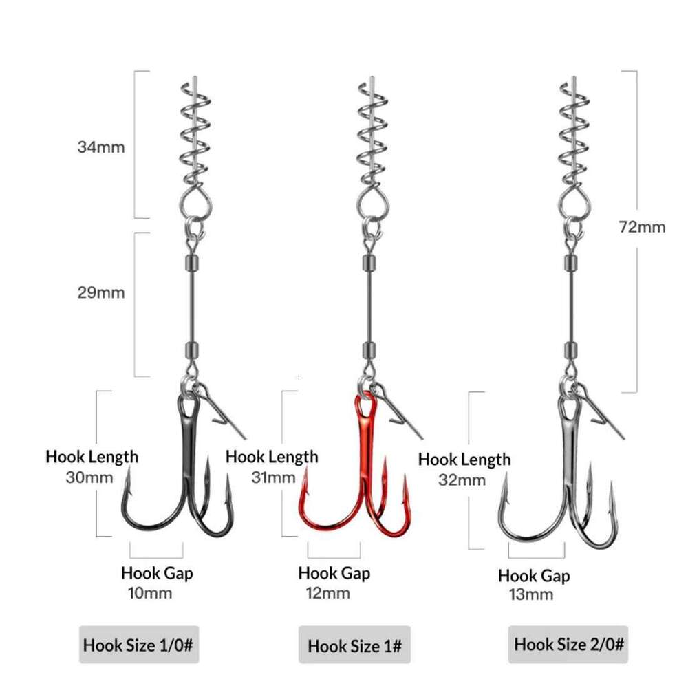 9KM Fishing Stringer Rig 3pcs/Set Treble Hook with Center Spring Pin Soft Lure Rigging for Twistlock Screw Rigs Saltwater S260305