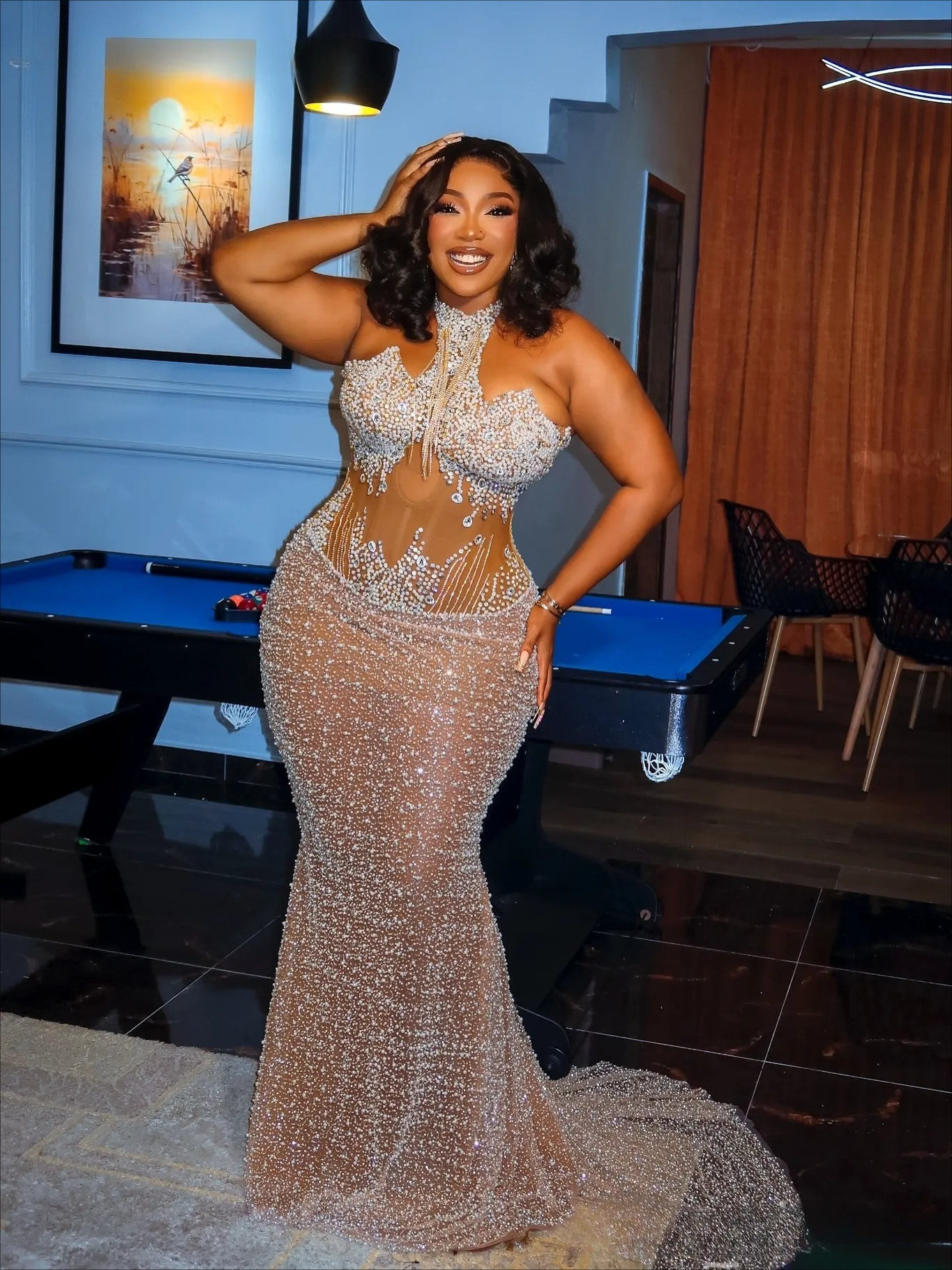 Aso Ebi Ivory Mermaid Prom Dresses 2026 Pearls Crystals Illusion Evening Formal Party Second Birthday Engagement Gowns Plus Size Dress For Special Occ